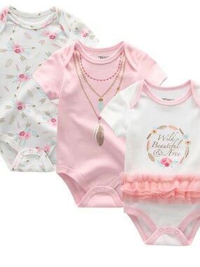 3-Pack Pink Floral & Ruffle Baby Bodysuit Set- size 3 months